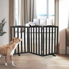 Freestanding Dog Gate Indoor,Doggie Gate Foldable Pet Gates for Doorways,Stairs or Hallways, Wooden Black Pet Gate for the House, Pet Fence with Support Feet Included,32 "Height-3 Panels