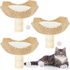 3 Set 18" Cat Tree Tower Replacement Parts Add ons Accessories Set Wicker Basket Beds Rattan Cat Tree Handwoven Rope Nest Bowl Screws Bottom Plate with Furry Balls and Soft Cushion