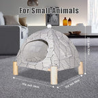 Pozico 2-in-1 Cat Bed Tent with Wooden Frame – Cat Teepee & Hammock, Portable Indoor/Outdoor Pet Tent for Cats, Kittens, Small Dogs, and Small Animals – Quick Assembly, White Diamond Design