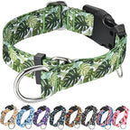 Martingale Collar for Dogs with Buckle Adjustable Nylon Tropical Slip No Pull Training Dog Collars (Palm Leaf, Large)