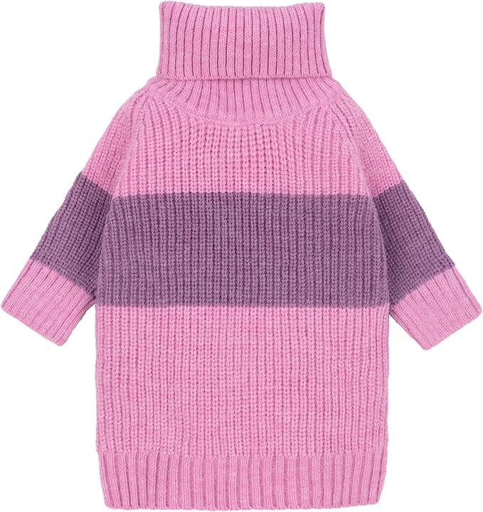 Fitwarm Chunky Knit Dog Sweater, Thermal Dog Winter Clothes for Small Dogs Girl, Doggy Turtleneck Sweater, Pet Outfit, Plum, Black, Medium