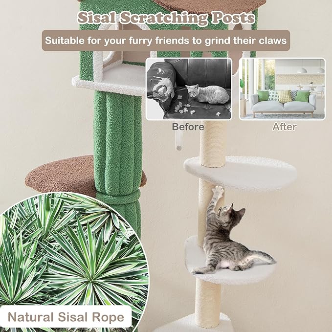 PETSITE 60 Inch Modern Cat Tree, Multi-Level Cat Tower with Sisal Scratching Posts, Condo, Plush Perches, Ideal for Indoor Cats