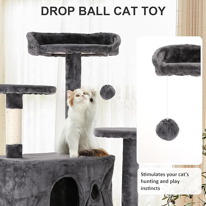 70" Multi-Level Cat Tree Tower with Scratching Posts, Toys & Condo - Space-Saving Design for Indoor Kittens, Compact Floor Footprint & Vertical Space for Multi-Cat Homes-Ashy