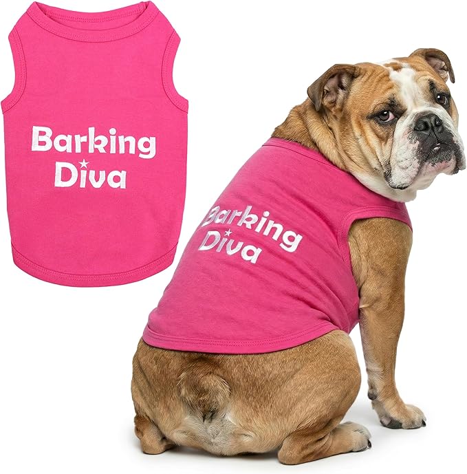Parisian Pet Dog Shirt – 100% Cotton Barking Diva Shirts for Large Dogs – Pink Sleeveless Puppy Clothes – Lightweight and Breathable Pet Apparel – Girl Dog Clothes - Stretchy T Shirts for Dogs