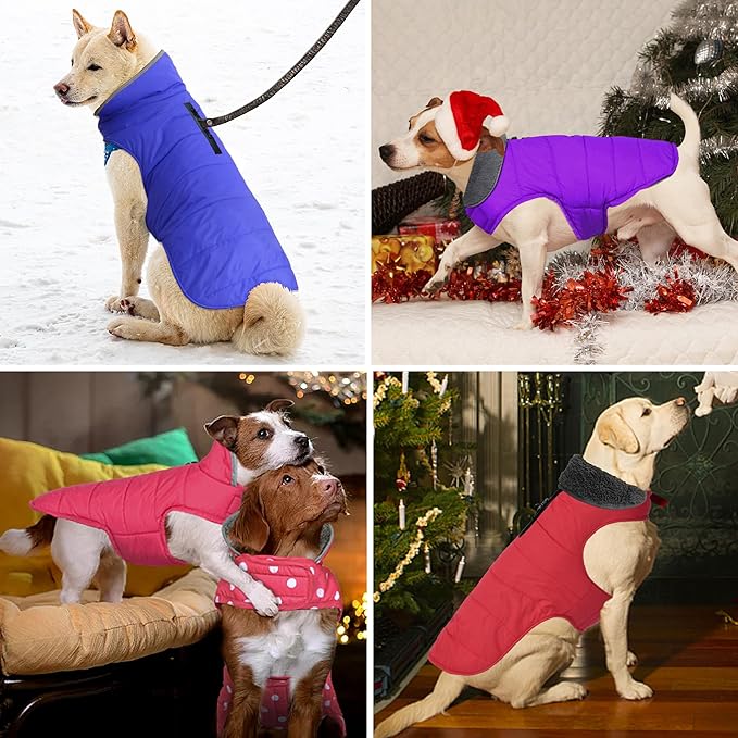 Dog Winter Coat, Waterproof Dog Jacket with Leash Hole, Reflective Adjustable Pet Snow Vest, Warm Fleece Sweater for Small Medium Large Dogs - Pink Polka Dot, L