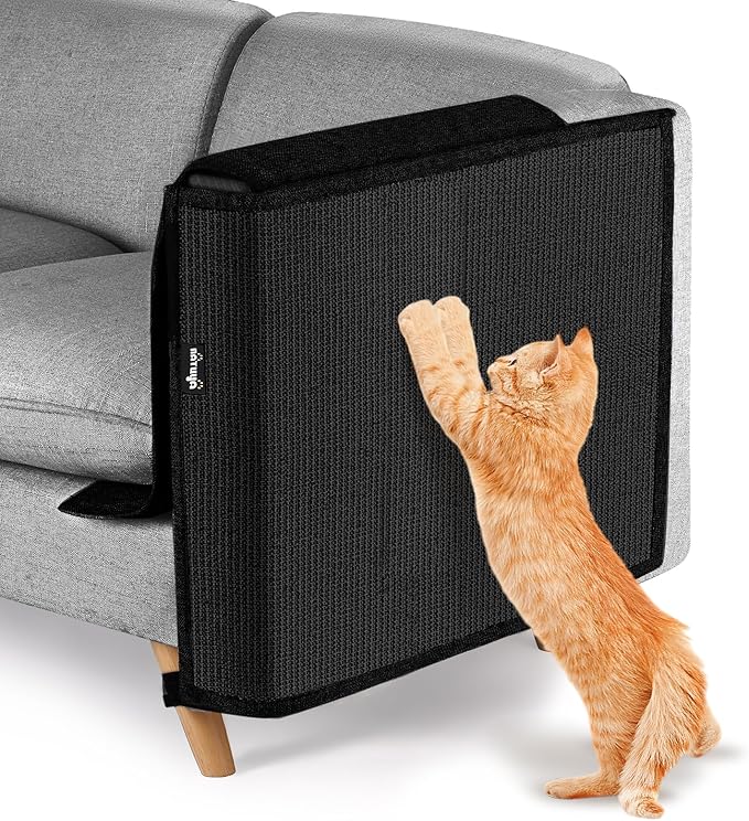 NATUYA Cat Scratch Furniture Couch Protector - Large Sisal Cat Scratching Pad Sofa Corner Arm Shield, Cat Scratcher for Sofa (Black, Left)