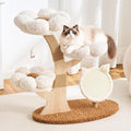 Aesthetic Flower Cat Tree Tower with Scratching Post for Indoor Cats, 37" Modern Cat Tree with Wood Sculpted Branch, Flower Cat Beds, Scratching Board & Interactive Squeaky Toy, Creamy White