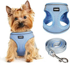 Dog Harness for Small Dogs and Leash Set, Honeycomb Grid, Reflective Lightweight Harness & Anti-Twist Pet Lead Multi Color, Size: XS-S-M. (S, Aqua Blue)