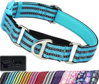 Martingale Collar for Dogs -Reflective Nylon No Slip Choke with Padded Comfort Heavy Duty Dog Collar with Quick Release Buckle for Training, Walking & Overexcited Pulling Blue L