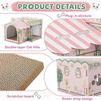 2 Story Cardboard Cat House with Scratcher Pad for Small Kitten,17x12x10 Multi Level Durable Cat Condo & Villa for Bunny Rabbit Small Animals Christmas Birthday Gift(17x12x10,Florist)