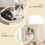 Small Cat Tree Beige Cat Tower with 32 Inches Scratching Post with Cats Condo House, Cozy Hammock and Removable Top Bed and Dangling Ball for Indoor Cats-34” Beige