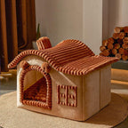 Jiupety Bear Cat Houses for Indoor Cats, Chimney Cute Cat Bed Cave, Enough Interior Space, Cartoon Soft Pet House Up to 3-10 lbs Kitten, Brown