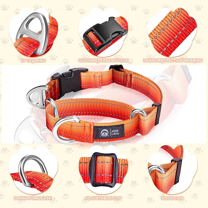 Martingale Collar for Dogs Large Medium Small Heavy Duty Buckle Dog Collar with Tag Ring Reflective Nylon Gradient Dog Collar No Pull Training Collar