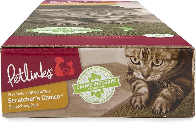 Petlinks Scratchers Choice Flat Corrugated Carboard Scratch Pad for Cats & Kittens, Catnip Infused & Reversible, Promotes Healthy Nail Growth - Brown, Single Wide