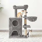Modern Cat Tree with Scratching Posts, Cat Bed, Hammocks & Condos – Multi-Level Cat Tower for Playful Cats, 36" Modern Cat Tree Tower, Grey