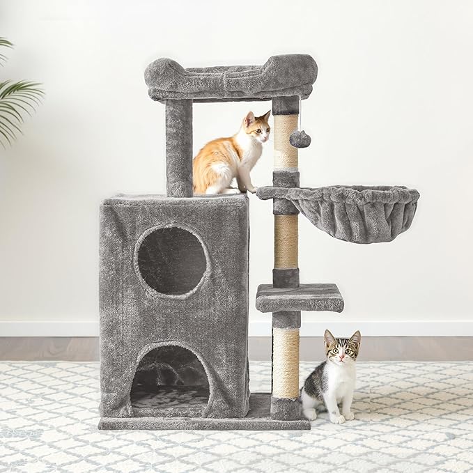 Modern Cat Tree with Scratching Posts, Cat Bed, Hammocks & Condos – Multi-Level Cat Tower for Playful Cats, 36" Modern Cat Tree Tower, Grey
