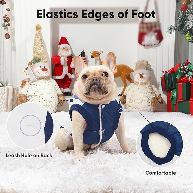 Fleece Lining Extra Warm Dog Hoodie in Winter for Medium Dogs Jacket Pet Coats with Hooded,Beige and Blue L