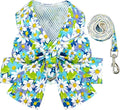 BAEJMJK Dog Harness and Leash Set with Bow Knot No Pull Pet Daisy Floral Harness with D-Ring Soft Mesh Dog Harness Vest Set Escape Proof Princess Puppy Harness for Small Girl Dogs Cats（Blue A M）