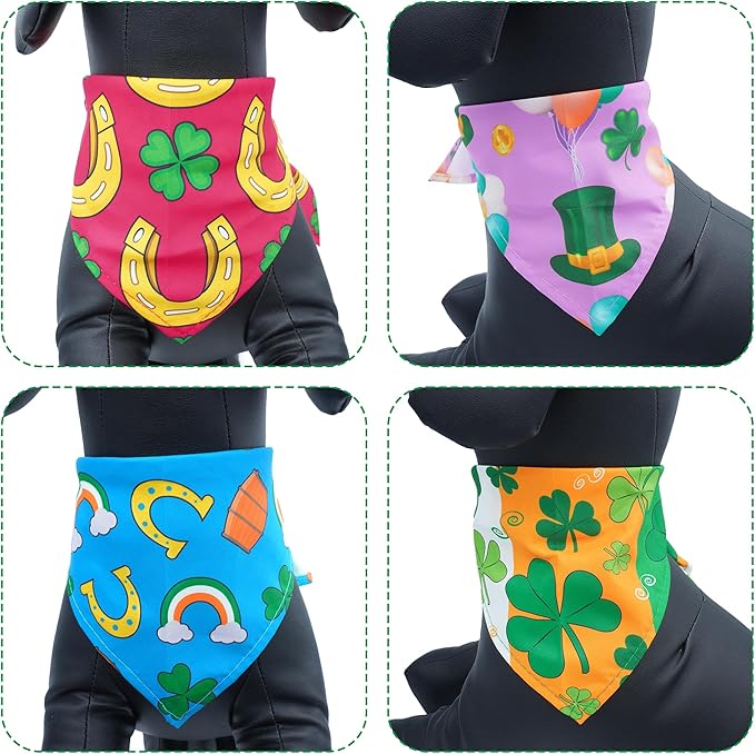 10PCS St.Patricks Day Dog Bandanas for Large XL Breed DogsTriangle Bibs Scarves Boys and Girls Grooming Accessories