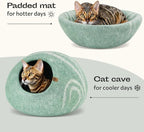 MEOWFIA Cat Cave – Premium Felt Cat Bed for Indoor Cats, Handmade Merino Wool (Pistachio, Large)