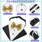 Tuxedo Costume Wedding Bandana Nylon Collar Suit With Gold Bow Tie Adjustable Black Tux Formal Clothes for Small Medium Large Dogs Pet Birthday Christmas Dress Outfits