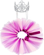 2 Pcs Dog Crown Headband Dog Tutu Dress Set Crystal Rhinestone Tiara Crown Tutu Skirt Pet Dress Costume for Puppy Birthday Party Wedding Photo Prop Costume(Large,Pink Purple)