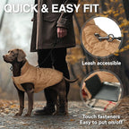 VIVAGLORY Softjoy Dog Coat, Dog Jacket for Winter & Christmas, Coat with Harness Hole, Reversible Plaid Checkered Warm Fluffy Heavy Duty for Puppy, L, Khaki