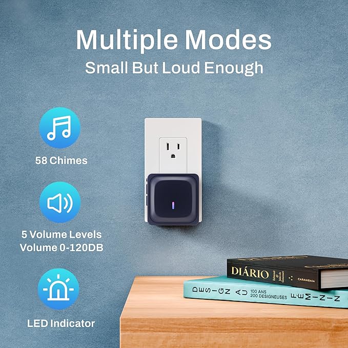 BN-LINK Wireless Doorbell with 2 Receivers, IP55 Waterproof 1000 Feet with 58 Chimes & LED Flash Adjustable Volume Wireless Door Bell, Perfect for Homes, Teachers Classroom Office (Black)