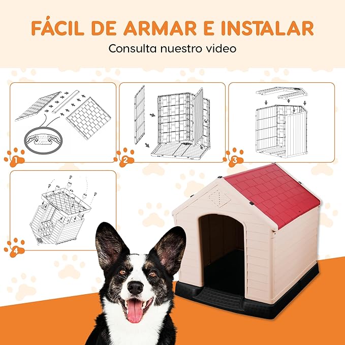 Plastic Dog House - Durable Dog House for Small Medium Large Dogs with Raised Floor and Ventilations, Ventilation, Easy to Clean and Assemble Dog Kennel