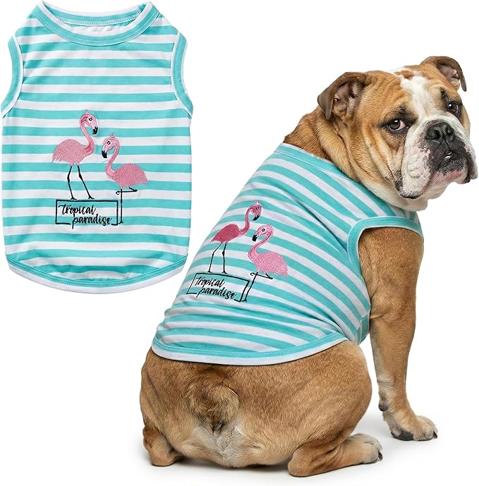 Parisian Pet Flamingo Dog Shirt – 100% Cotton Striped Shirts for Large Dogs – Sleeveless Puppy Vest – Lightweight and Breathable Pet Apparel – Pullover Summer Dog Clothes - Stretchy T Shirts for Dogs