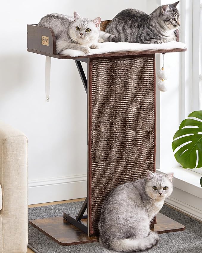 cfor Indoor Large Cats, Cat Scratching Posts with Big Perch Bed, Wooden Cat Condo with Hammock, Removable Pads, Kitty Furniture, Rustic Brown