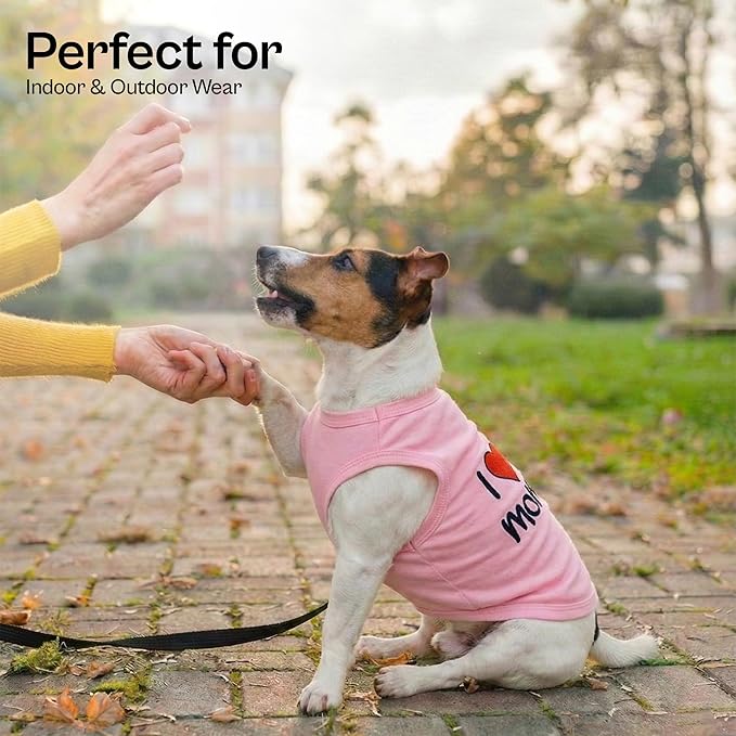 Parisian Pet Dog Shirt - 100% Cotton Shirts for Large Dogs - Pink Sleeveless Girl Pet Clothes - Lightweight Pet T Shirts - Breathable Puppy Clothes - Stretchy I Love My Mommy Dog Apparel