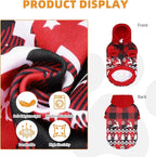 KOOLTAIL Christmas Dog Hoodie, Red Plaid Pet Sweater, Hat Hooded Sweatshirt Dog Clothes for Small Medium Large Dogs, Soft Warm Winter Cold Weather Coat with Leash Hole&Pocket, Reindeer Snowflake, M