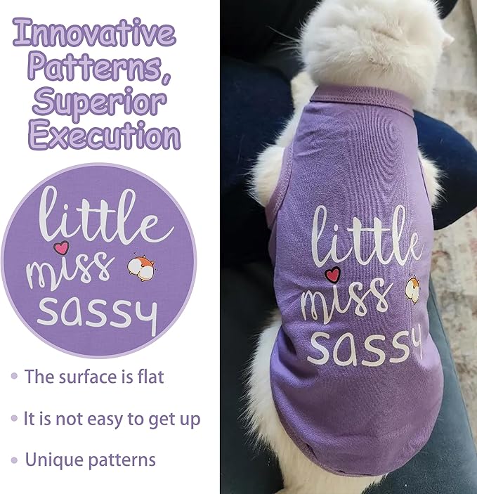 Paiaite Dog Clothes Fashionable Sleeveless Pet Vest: 'Little Miss Sassy' Printed Cotton Dog Shirt, Ideal for Small, Medium, and Large Breeds, Ensuring Comfort and Breathability Purple M