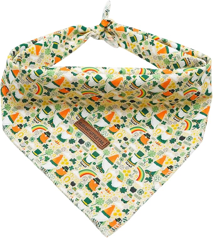 Elegant little tail Dog Bandana, St. Patrick's Day 1PC Washable Dog Scarf Female or Male Square Bib Kerchief Scarf Adjustable Pet Bandana for Medium Large Dogs