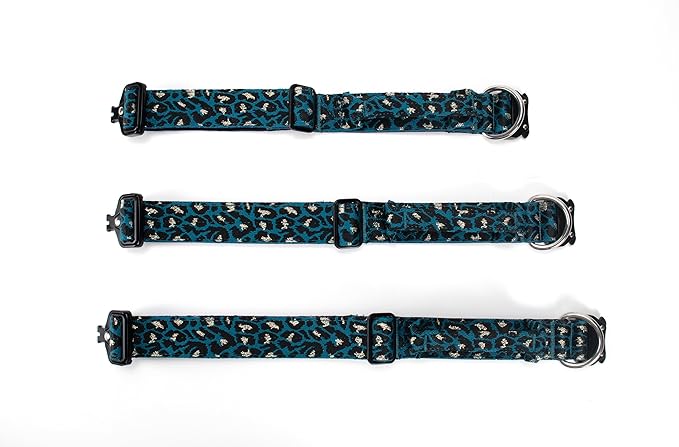 Heavy Duty Dog Collar with Unique Leopard Totem Design Adjustable Durable Nylon Collar, Metal Buckle for Large Dogs Bold Style for Training & Outdoor Adventures (Blue Leopard L)