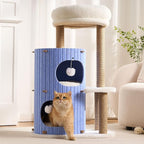 Modern Cat Tree for Indoor Cats Large Adult, 36in H Cat Tree Tower with Scratching Posts, Cozy Cat Bed Cave, Washable Cushions, Dangling Balls, Play&Nap Cat House Condo for All Breeds, Blue