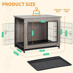 Shintenchi Wooden Dog Crate Furniture for Large Breed, L Double-Door Kennel Indoor with Removable Tray, End Table L Dog Crate for Decoration, 38.6" L, Grey