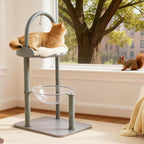 34" Modern Cat Tree Furniture, Minimalist Metal Frame Cat Tower with Wood Platforms, Washable Cushion & Scratching Post, Stylish Cat Condo for Indoor Cats, Dove Gray