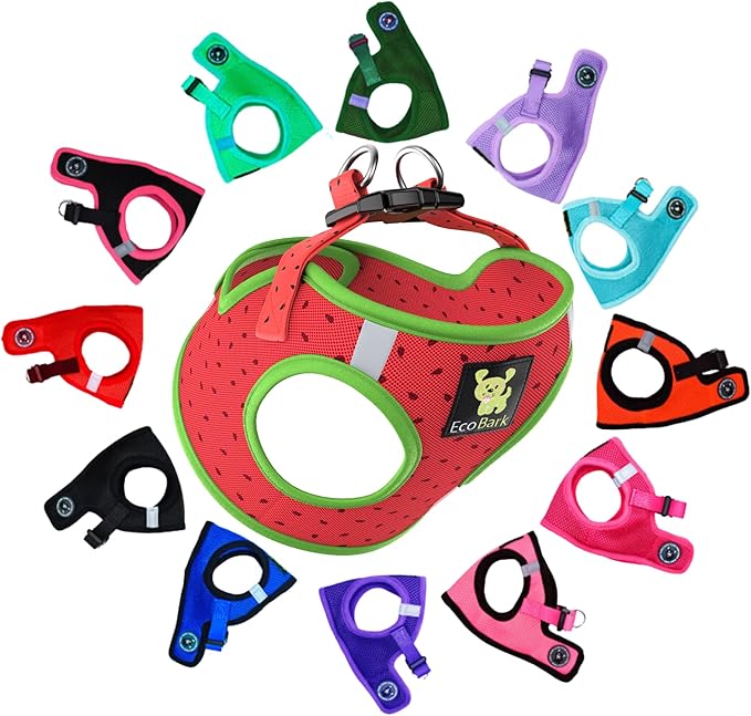 EcoBark Small Dog Harness - Luxury Soft Step in Reflective Ultra Padded Mesh Dog Harnesses for Toy Breed Dogs - Comfortable & Secure Body Halter Pet Vest (Small, Watermelon)