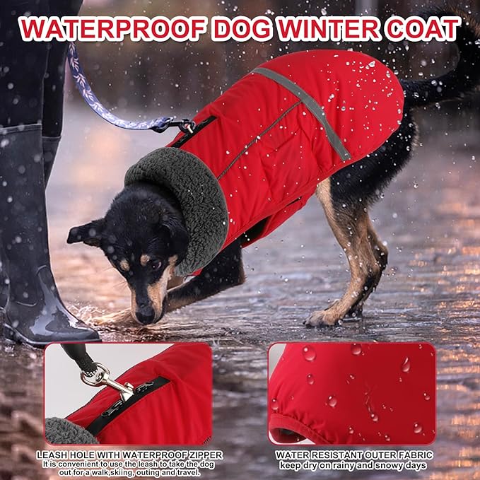 Doglay Dog Coat, Waterproof Dog Jacket Pet Winter Coat for Cold Weather with Thicken Furry Collar, Reflective Puppy Winter Jacket Warm Fleece Lining for Small Medium Large Pets