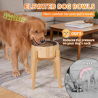 Elevated Dog Bowls for Large Dogs Feeder Two Bowls with a Stainless Steel and Bamboo Dishes，Raised Dog Bowl Stand with Non-Slip Feet，Ideal for Medium and Large Breeds， (13.5-inch High)