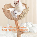 Easyego Modern Cat Tree, 40.5" Aesthetic Wood Cat Tree Tower for Large Cats, Luxury Cat Condo with Scratching Posts and Flower Platforms, Cat Furniture, White