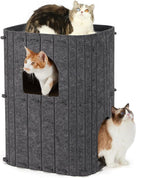 FUKUMARU Cat House for Indoor Cats, 23.62 Inch Large Cat Bed Cave Condo, 2-Storey Cozy Felt Covered Cats Tunnel Kitten Hideaway for Multicats, Scratch Resistant, Dark Grey