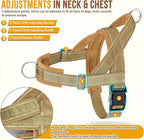 Lukovee No Pull Dog Harness & Leash Set - Heavy Duty Dog Vest Harness with Soft Padded for Medium Large Dogs, Adjustable Reflective Tactical Pet Harness for Easy Walk and Training (M, Yellow)