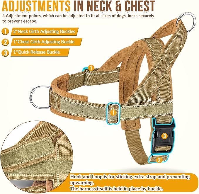 Lukovee No Pull Dog Harness & Leash Set - Heavy Duty Dog Vest Harness with Soft Padded for Medium Large Dogs, Adjustable Reflective Tactical Pet Harness for Easy Walk and Training (S, Yellow)