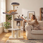 Tangkula Modern Cat Tree, Multi-Level Large Cat Tower with Condo, Hammocks & Hanging Basket, Tall Cat Tree with Sisal Posts, Washable Cushions, Wood Cat Trees and Towers for Indoor Large Cats