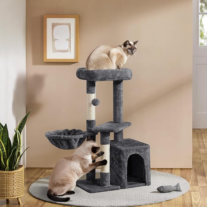 Yaheetech Cat Tree, 34in Cute Cat Tower for Indoor Cats, Multi-Level Pet Condo Furniture Activity Center Cat Bed w/Scratching Post&Dangling Ball&Platform for Kittens, Black