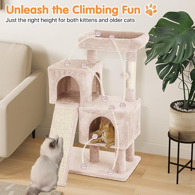 Cat Tree 36-Inch Cat Tower with Scratching Post Multi-Level Cats Condo with Ramp,Large Perch,Dangling Ball,Pet Play Tower for Kittens & Adult Cats(Beige)