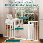 Cumbor 30-54" Extra Wide Baby Gate for Stairs, Dual Lock & Self-Closing Dog Gate Indoor, Easy Install Pet Gate for Doorways, Hallways & Kitchen, Easy Walk Thru Safety Proofing for Babies & Pets, White